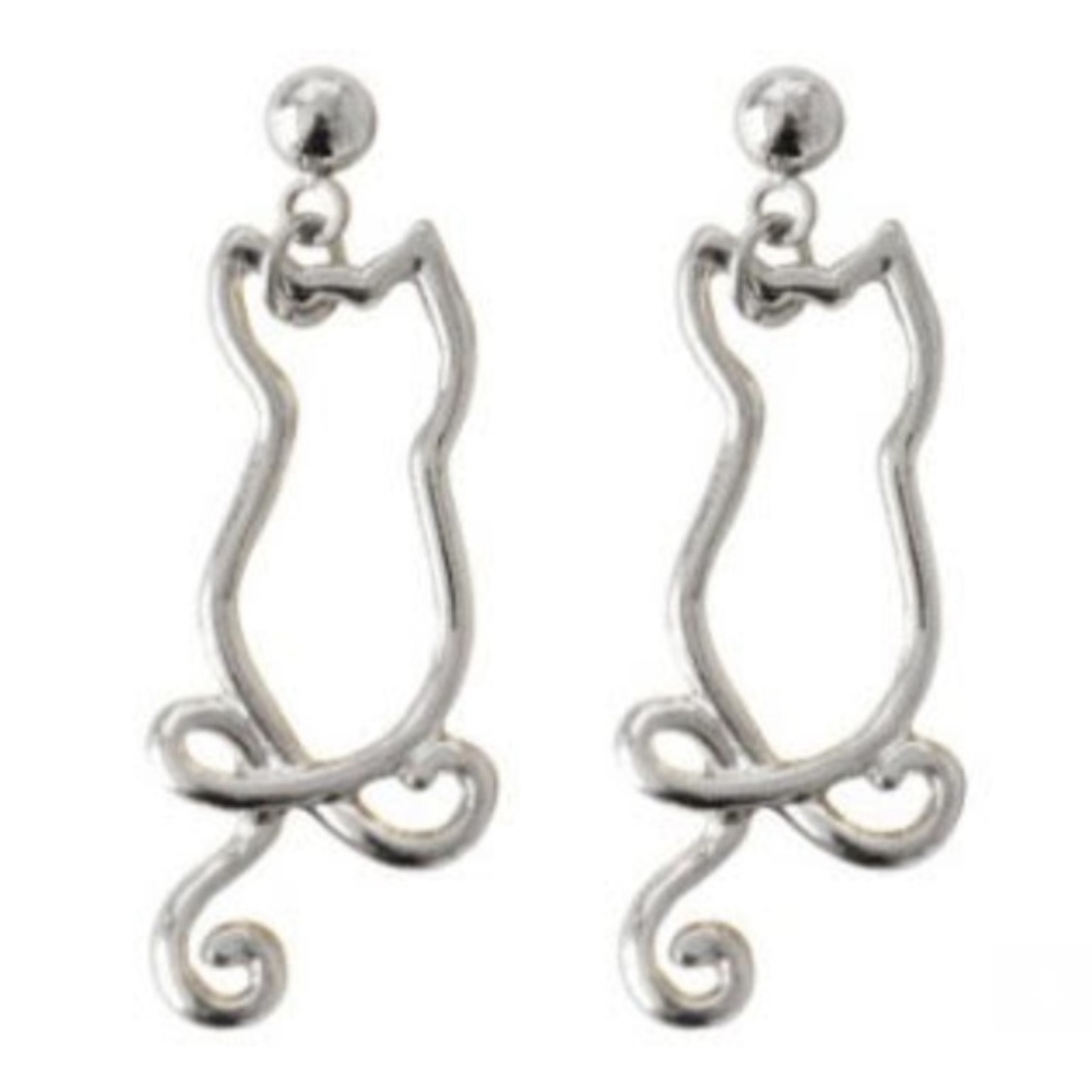 🔴 3 for $25 🔴 Silver Kitty Cat Dangle Earrings